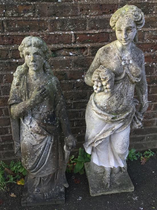 Two reconstituted stone classical figures